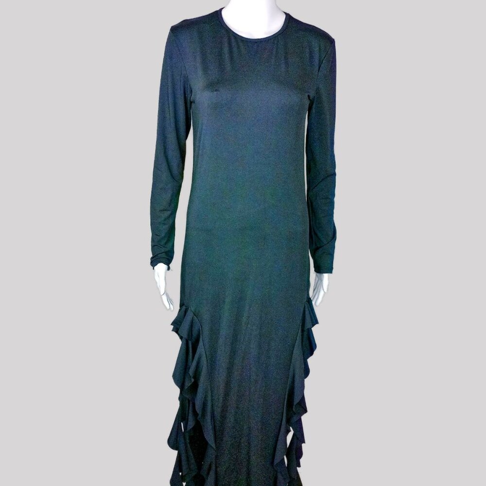 Black Frilly Ruffle Maxi Long Sleeve Dress